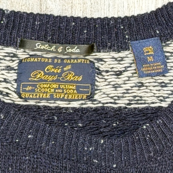 Scotch & Soda Men’s Navy and White Patterned Crewneck Sweater Size M Wool Blend - Picture 2 of 9